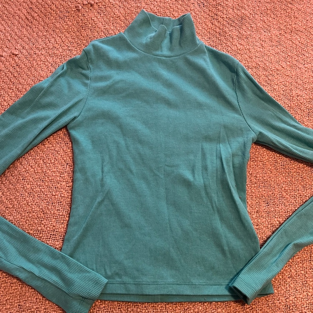 American Eagle turquoise cropped mock neck